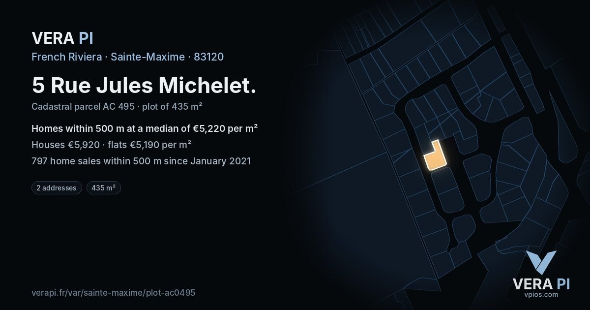 5 Rue Jules Michelet, Sainte-Maxime at night – the plot lit, the parcels around coloured by the prices near them