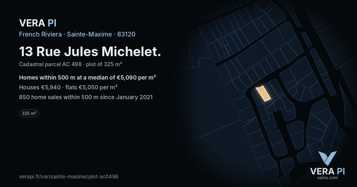 13 Rue Jules Michelet, Sainte-Maxime at night – the plot lit, the parcels around coloured by the prices near them