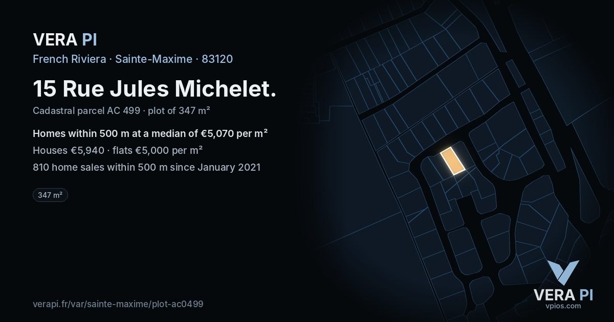 15 Rue Jules Michelet, Sainte-Maxime at night – the plot lit, the parcels around coloured by the prices near them