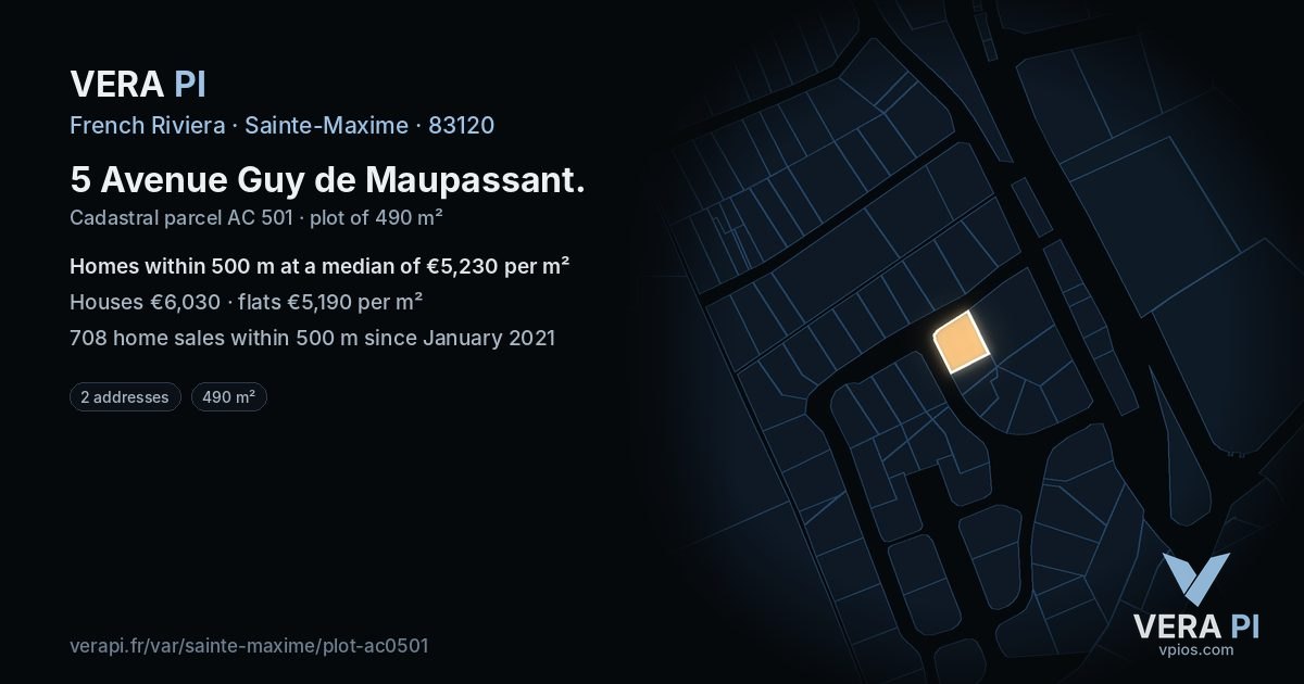 5 Avenue Guy de Maupassant, Sainte-Maxime at night – the plot lit, the parcels around coloured by the prices near them