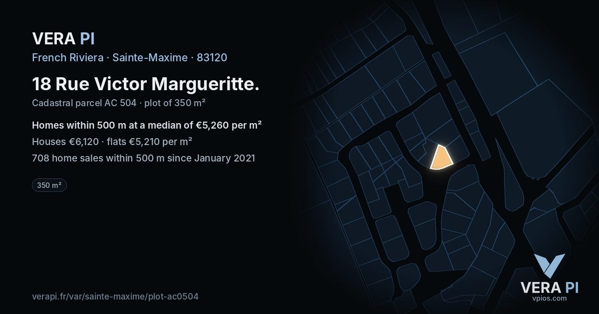18 Rue Victor Margueritte, Sainte-Maxime at night – the plot lit, the parcels around coloured by the prices near them