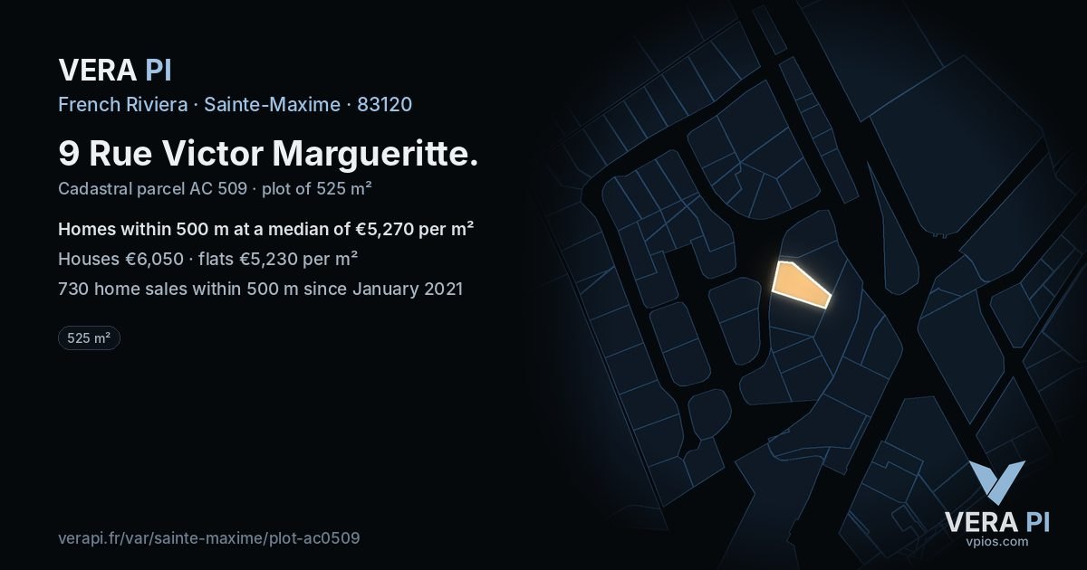 9 Rue Victor Margueritte, Sainte-Maxime at night – the plot lit, the parcels around coloured by the prices near them
