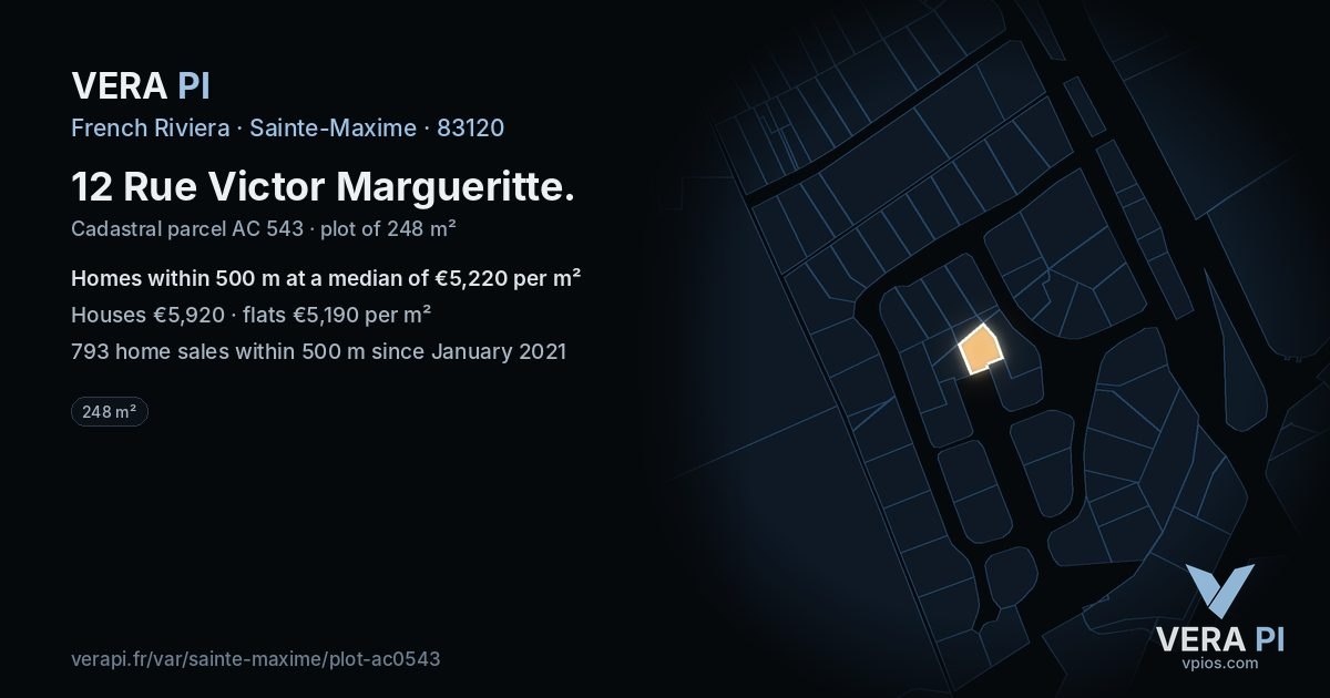 12 Rue Victor Margueritte, Sainte-Maxime at night – the plot lit, the parcels around coloured by the prices near them