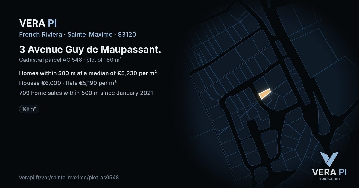3 Avenue Guy de Maupassant, Sainte-Maxime at night – the plot lit, the parcels around coloured by the prices near them