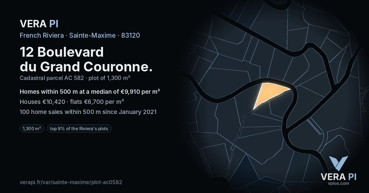 12 Boulevard du Grand Couronne, Sainte-Maxime at night – the plot lit, the parcels around coloured by the prices near them