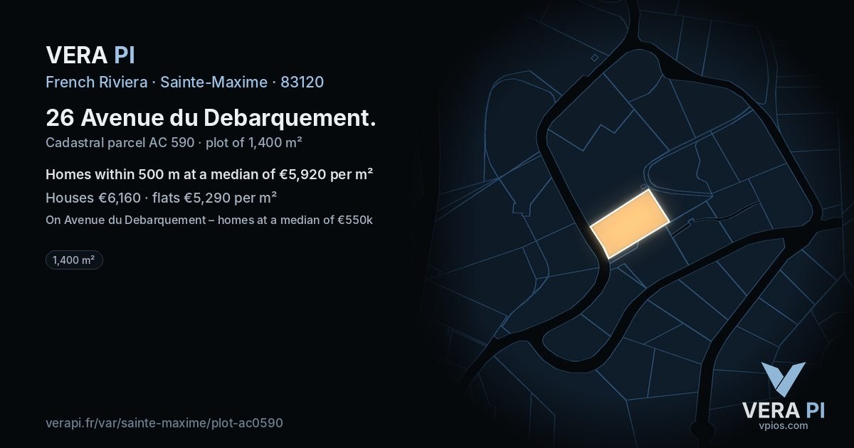26 Avenue du Debarquement, Sainte-Maxime at night – the plot lit, the parcels around coloured by the prices near them