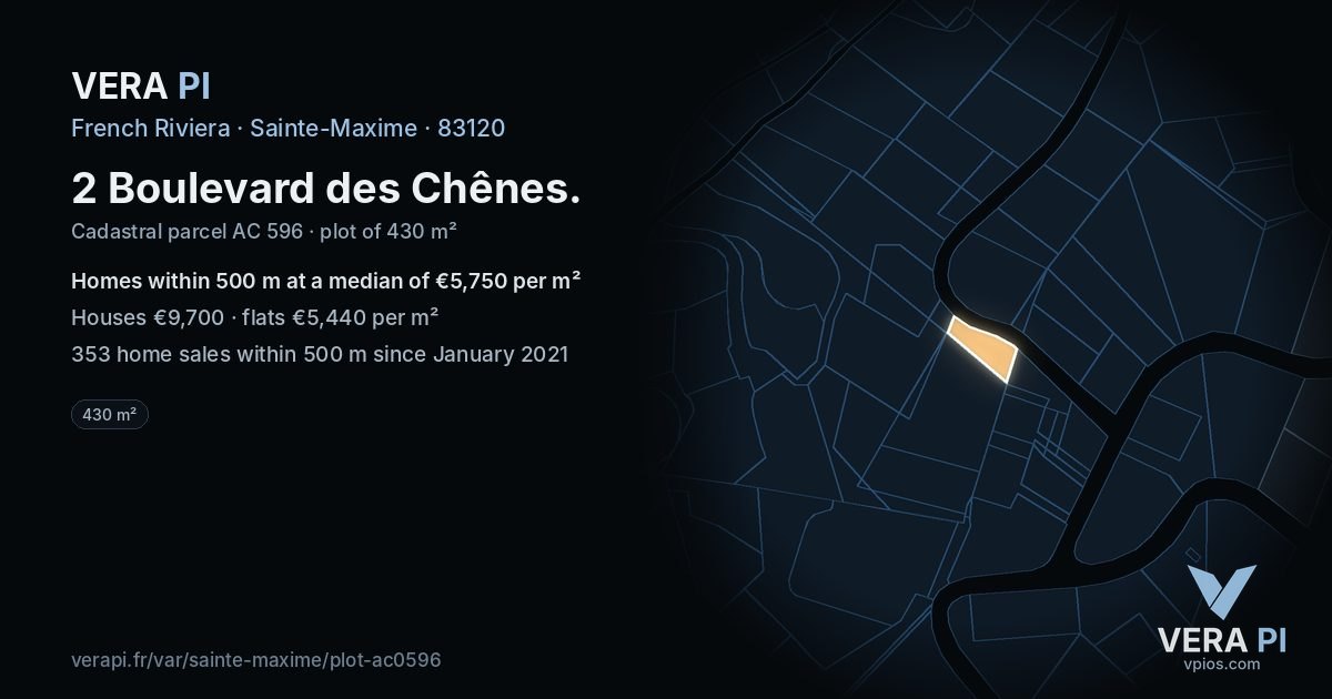 2 Boulevard des Chênes, Sainte-Maxime at night – the plot lit, the parcels around coloured by the prices near them