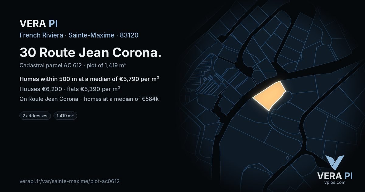 30 Route Jean Corona, Sainte-Maxime at night – the plot lit, the parcels around coloured by the prices near them