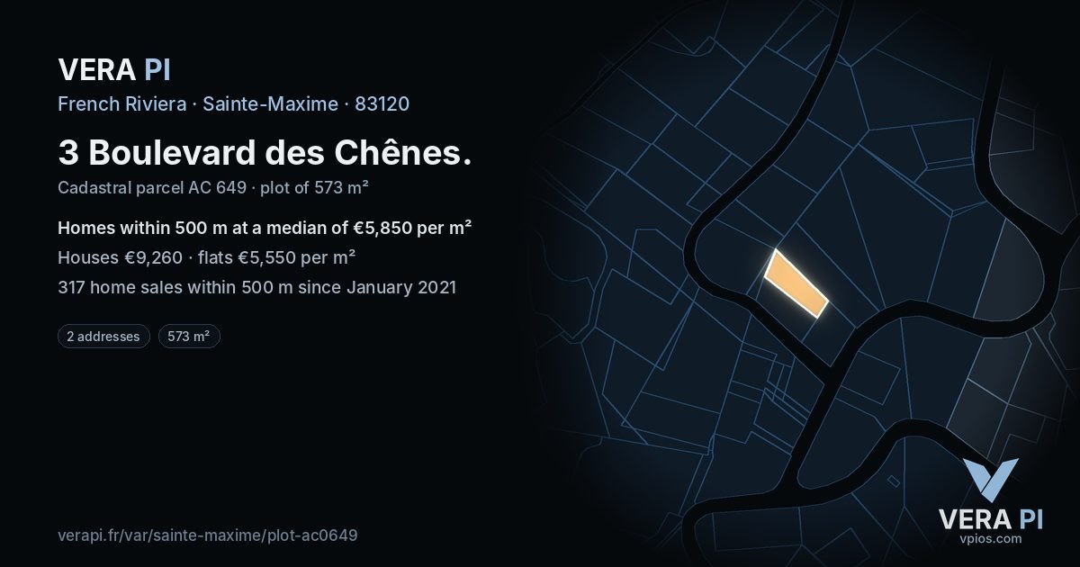 3 Boulevard des Chênes, Sainte-Maxime at night – the plot lit, the parcels around coloured by the prices near them