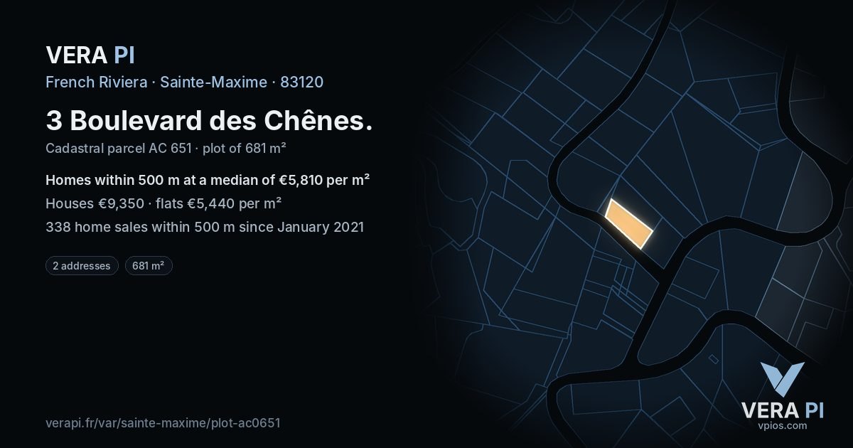 3 Boulevard des Chênes, Sainte-Maxime at night – the plot lit, the parcels around coloured by the prices near them