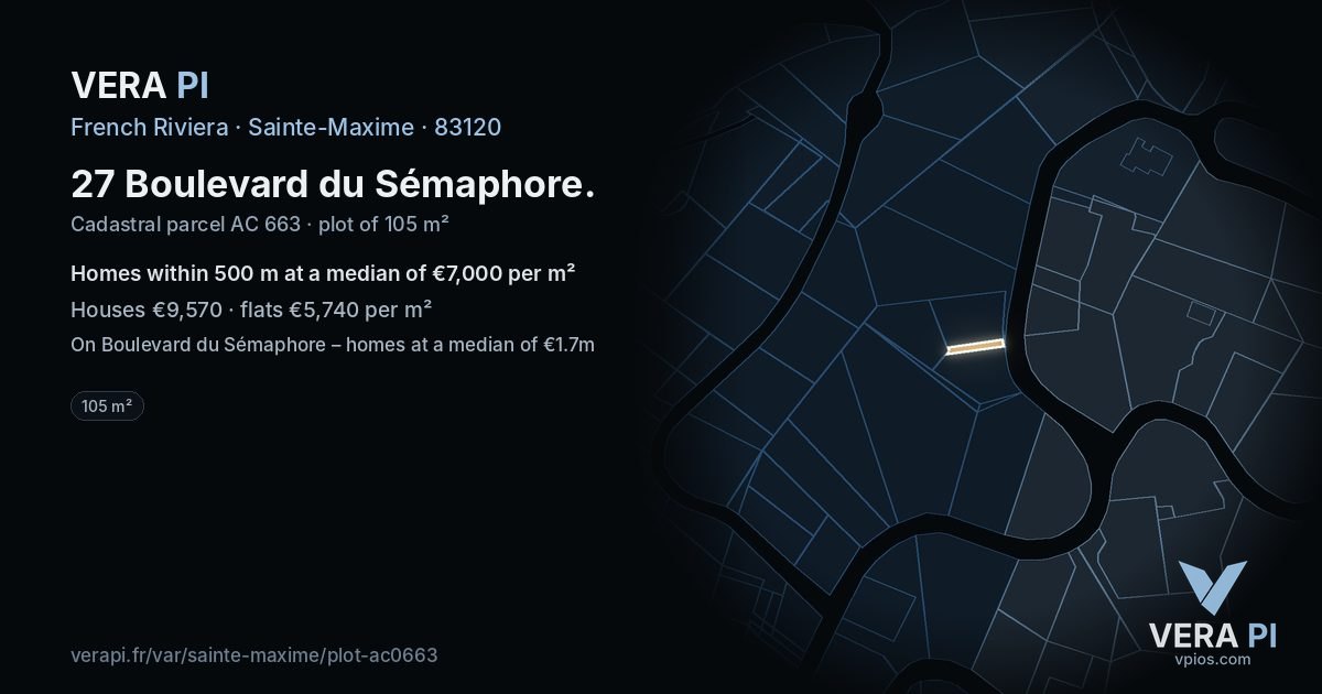 27 Boulevard du Sémaphore, Sainte-Maxime at night – the plot lit, the parcels around coloured by the prices near them
