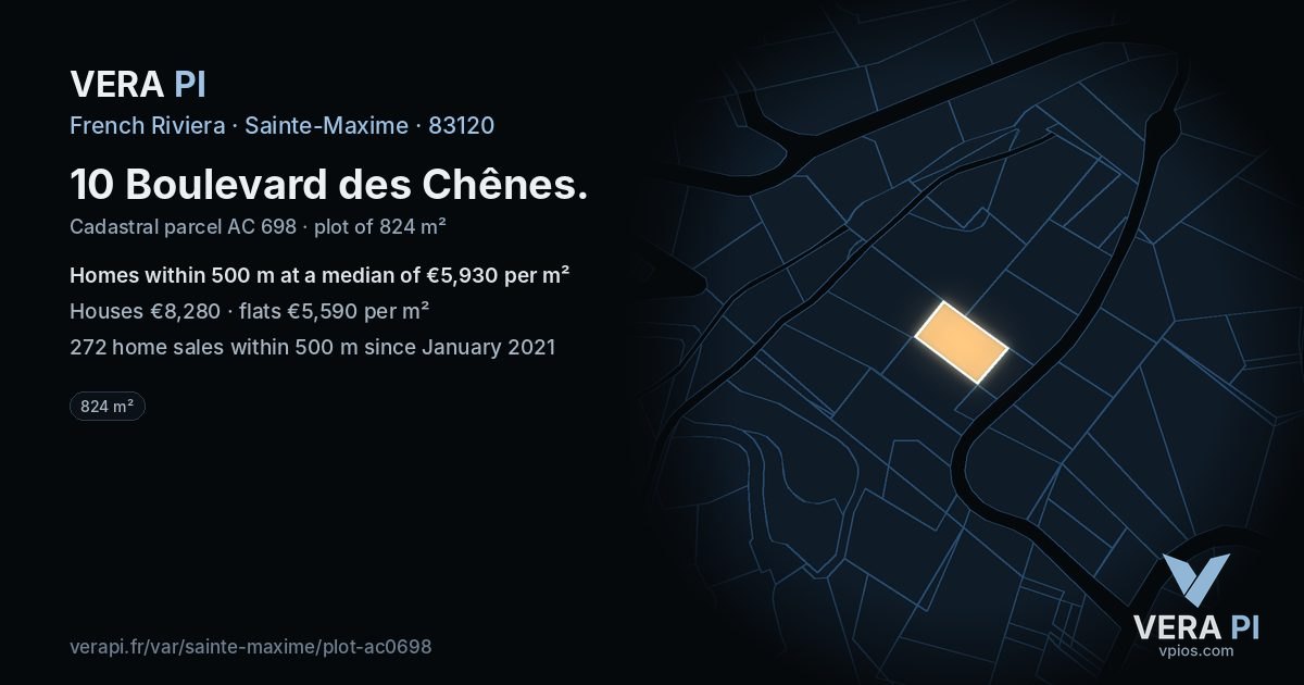 10 Boulevard des Chênes, Sainte-Maxime at night – the plot lit, the parcels around coloured by the prices near them