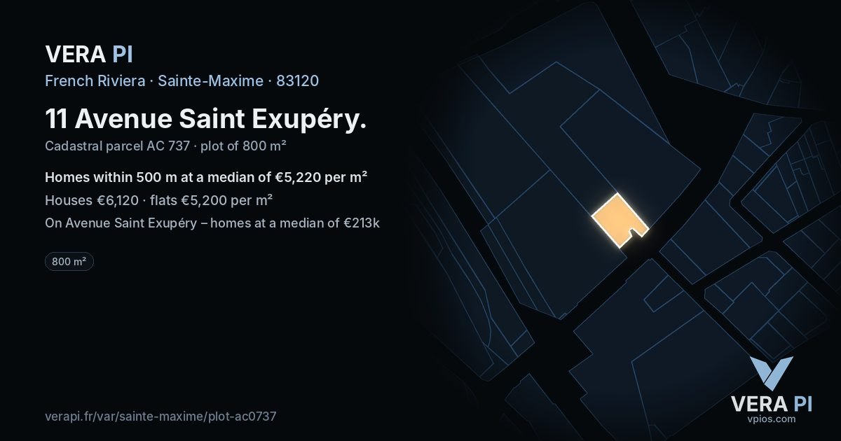 11 Avenue Saint Exupéry, Sainte-Maxime at night – the plot lit, the parcels around coloured by the prices near them
