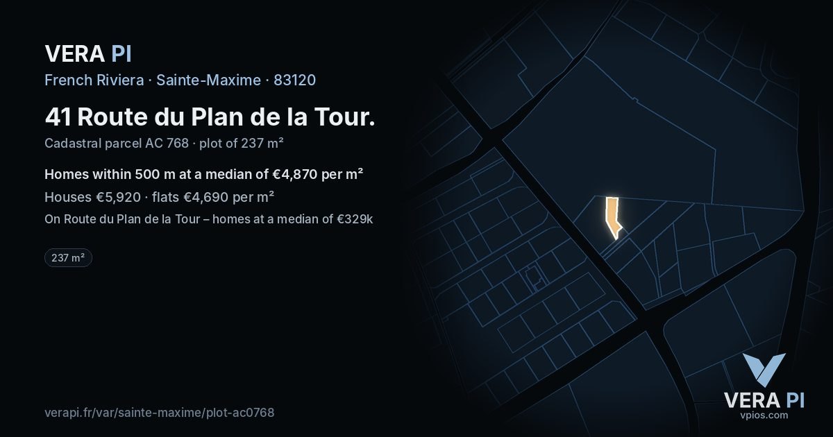 41 Route du Plan de la Tour, Sainte-Maxime at night – the plot lit, the parcels around coloured by the prices near them