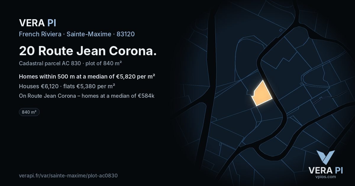 20 Route Jean Corona, Sainte-Maxime at night – the plot lit, the parcels around coloured by the prices near them