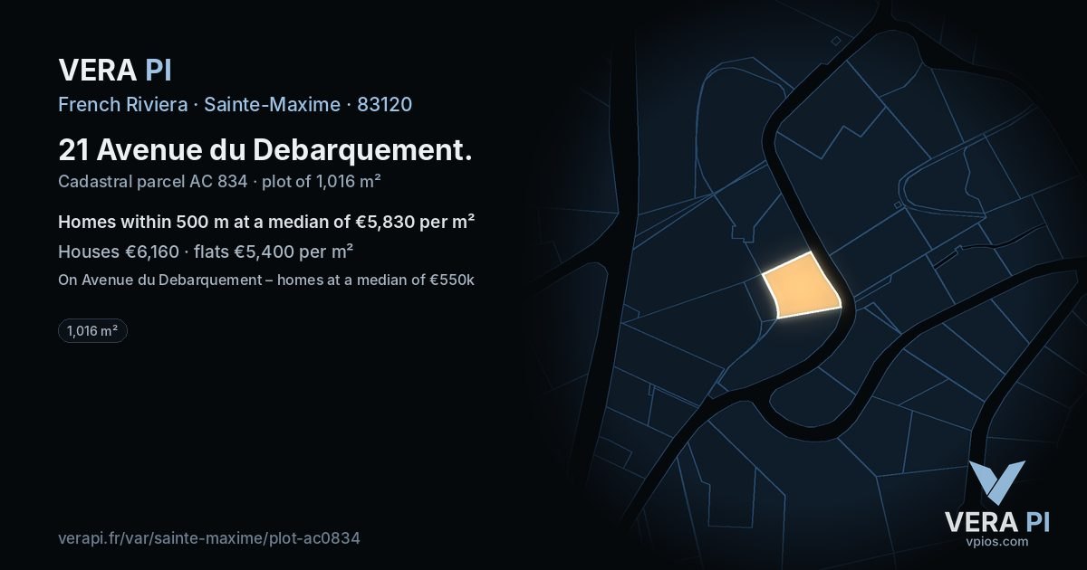 21 Avenue du Debarquement, Sainte-Maxime at night – the plot lit, the parcels around coloured by the prices near them