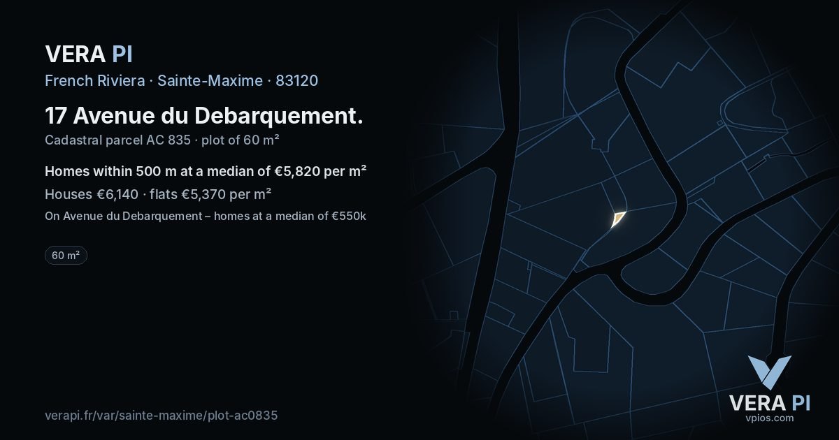 17 Avenue du Debarquement, Sainte-Maxime at night – the plot lit, the parcels around coloured by the prices near them