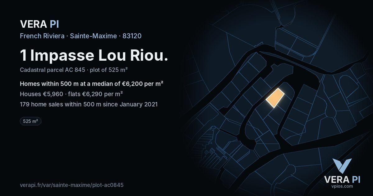 1 Impasse Lou Riou, Sainte-Maxime at night – the plot lit, the parcels around coloured by the prices near them
