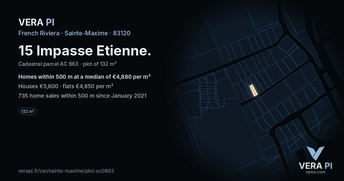 15 Impasse Etienne, Sainte-Maxime at night – the plot lit, the parcels around coloured by the prices near them