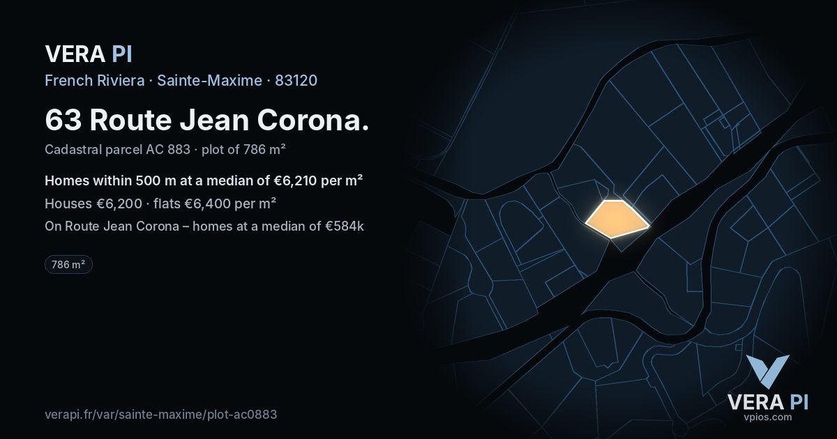 63 Route Jean Corona, Sainte-Maxime at night – the plot lit, the parcels around coloured by the prices near them