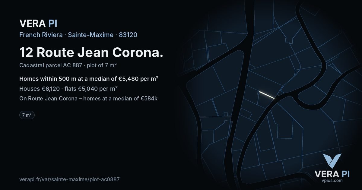 12 Route Jean Corona, Sainte-Maxime at night – the plot lit, the parcels around coloured by the prices near them