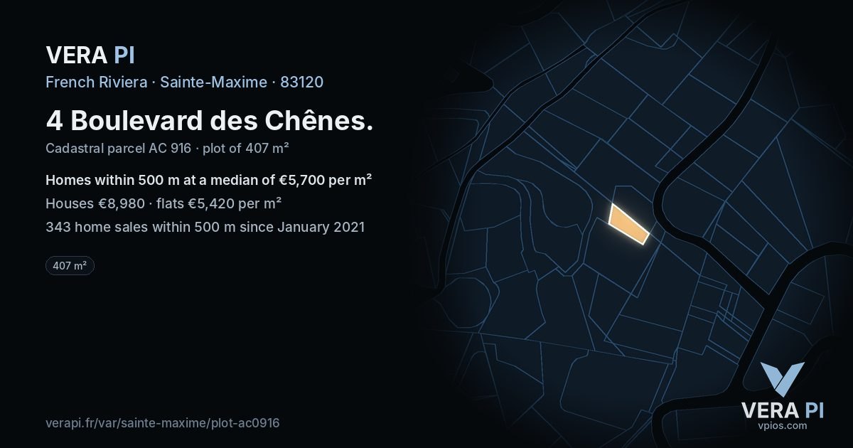 4 Boulevard des Chênes, Sainte-Maxime at night – the plot lit, the parcels around coloured by the prices near them