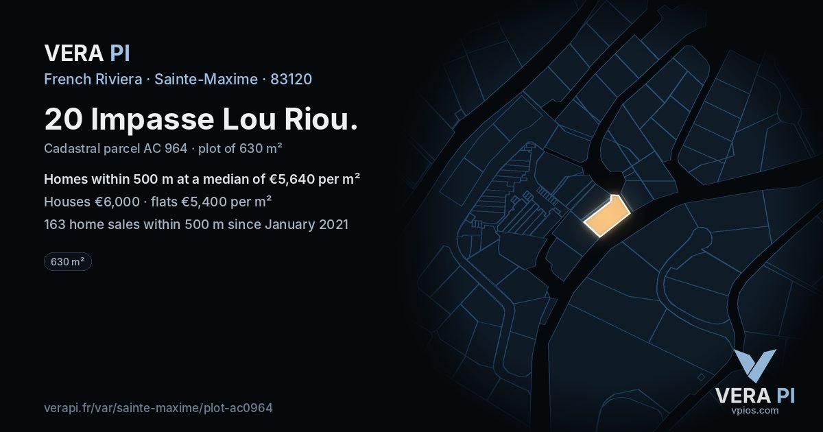 20 Impasse Lou Riou, Sainte-Maxime at night – the plot lit, the parcels around coloured by the prices near them