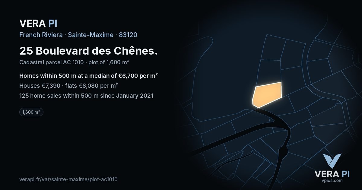 25 Boulevard des Chênes, Sainte-Maxime at night – the plot lit, the parcels around coloured by the prices near them