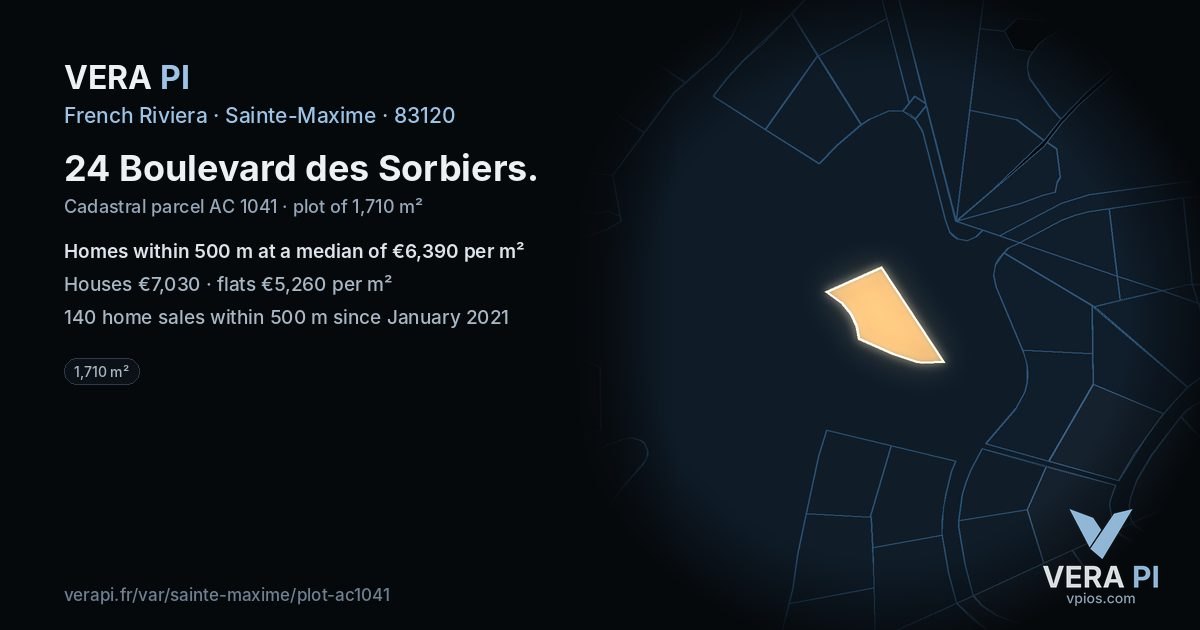 24 Boulevard des Sorbiers, Sainte-Maxime at night – the plot lit, the parcels around coloured by the prices near them