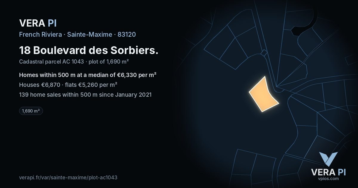 18 Boulevard des Sorbiers, Sainte-Maxime at night – the plot lit, the parcels around coloured by the prices near them