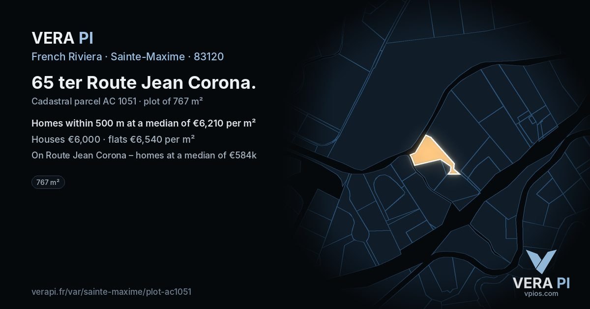 65 ter Route Jean Corona, Sainte-Maxime at night – the plot lit, the parcels around coloured by the prices near them
