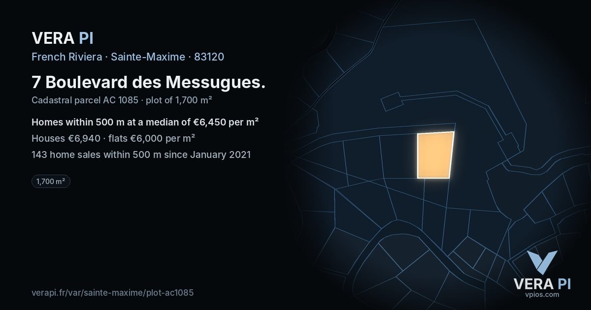 7 Boulevard des Messugues, Sainte-Maxime at night – the plot lit, the parcels around coloured by the prices near them