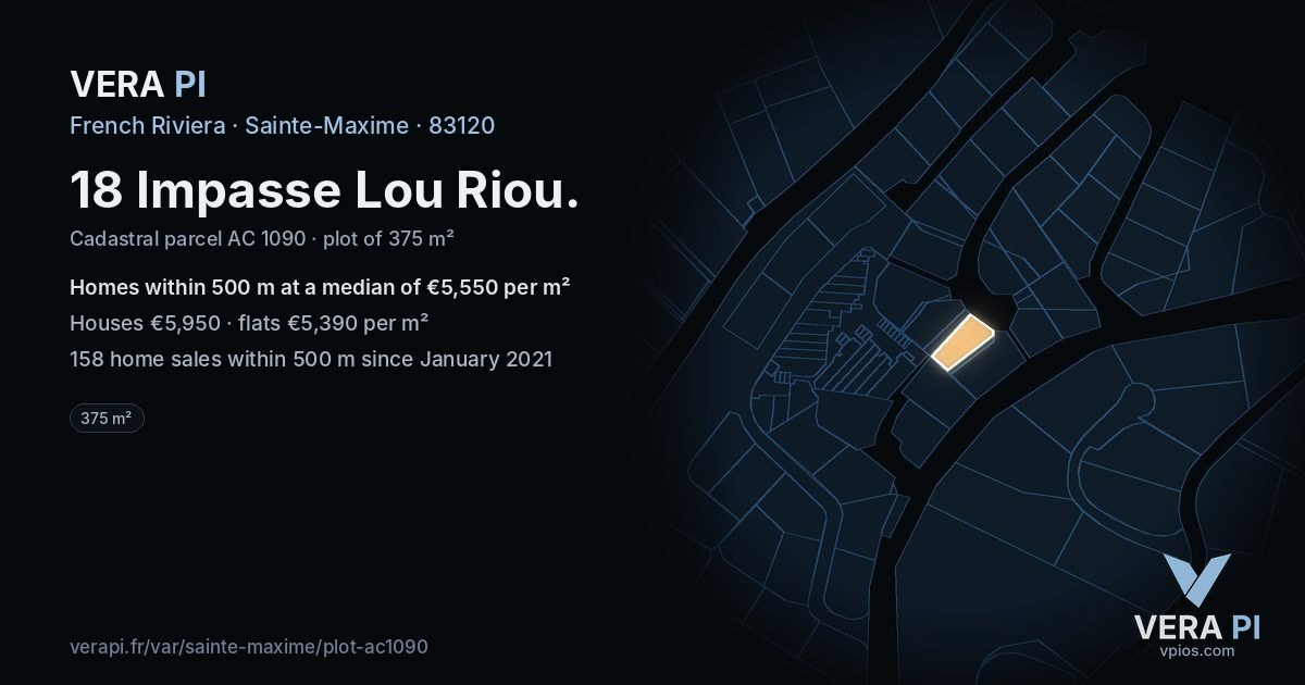 18 Impasse Lou Riou, Sainte-Maxime at night – the plot lit, the parcels around coloured by the prices near them