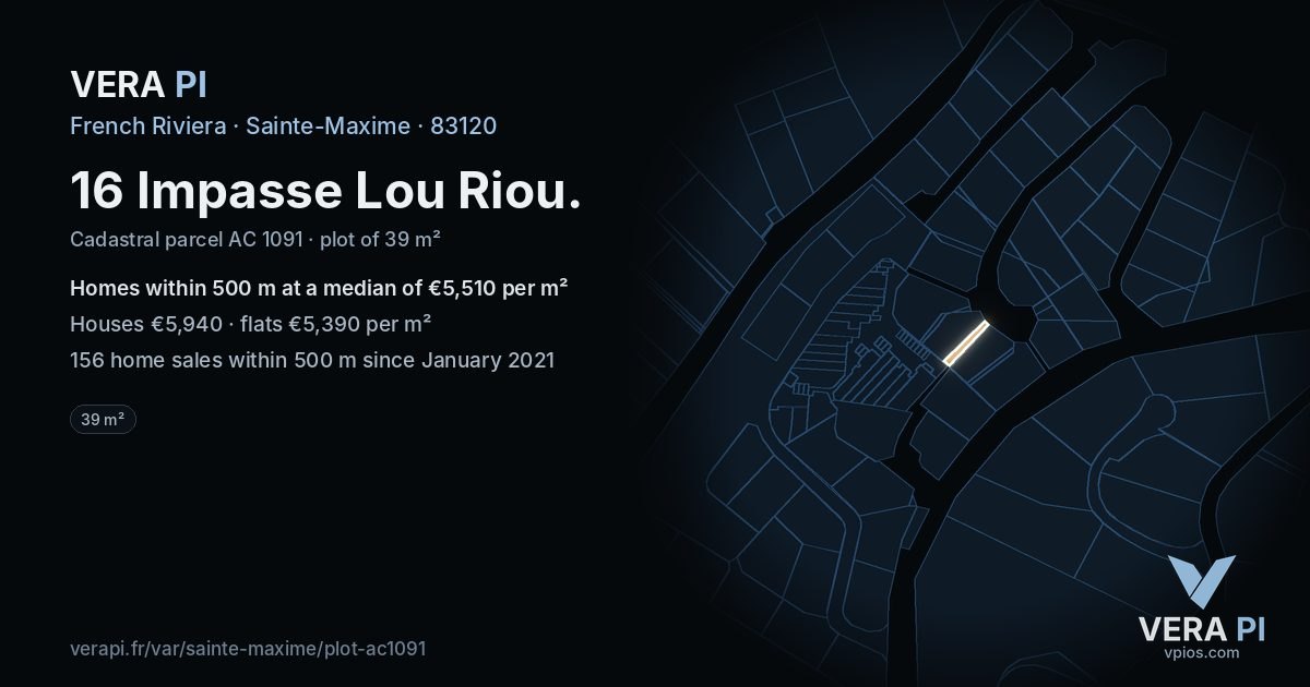 16 Impasse Lou Riou, Sainte-Maxime at night – the plot lit, the parcels around coloured by the prices near them