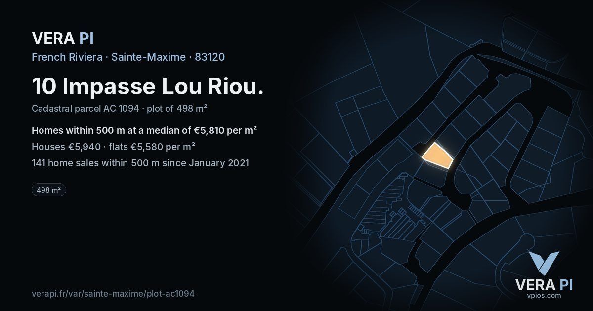 10 Impasse Lou Riou, Sainte-Maxime at night – the plot lit, the parcels around coloured by the prices near them