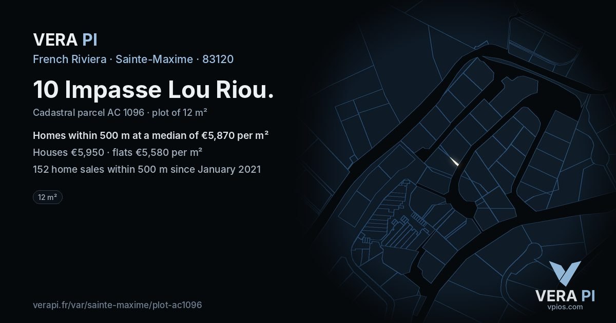 10 Impasse Lou Riou, Sainte-Maxime at night – the plot lit, the parcels around coloured by the prices near them