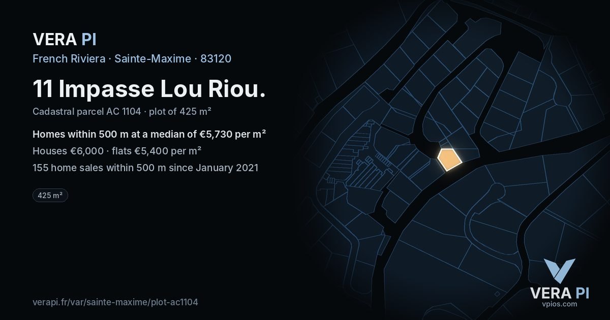 11 Impasse Lou Riou, Sainte-Maxime at night – the plot lit, the parcels around coloured by the prices near them