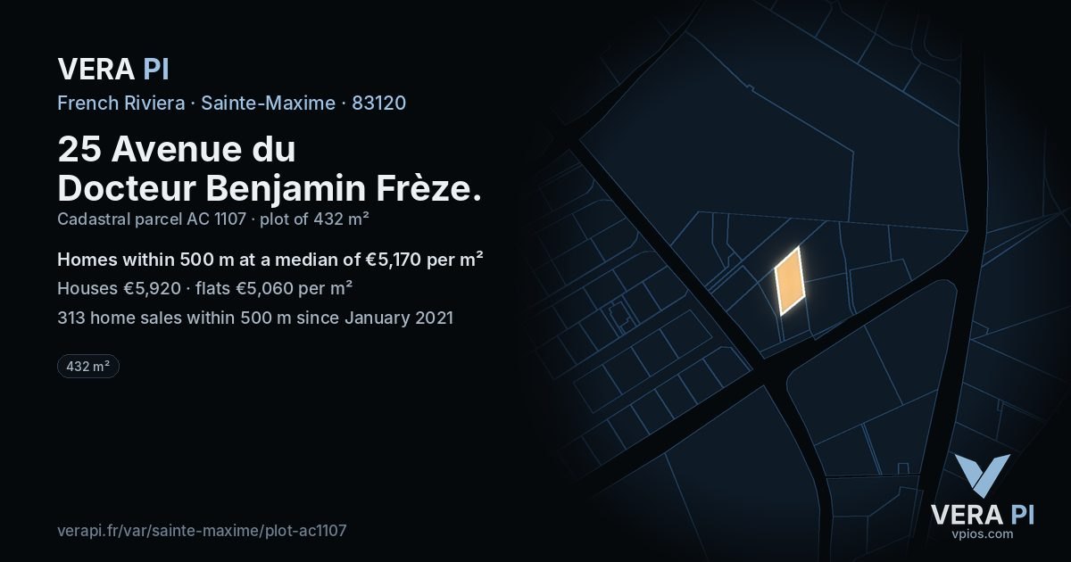 25 Avenue du Docteur Benjamin Frèze, Sainte-Maxime at night – the plot lit, the parcels around coloured by the prices near them