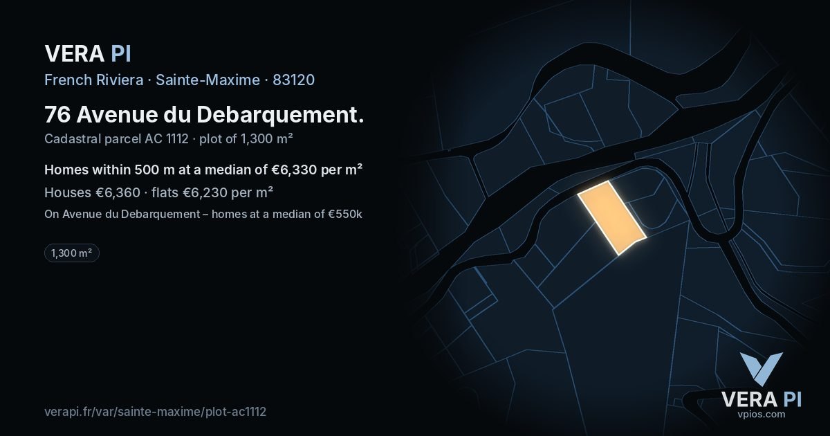 76 Avenue du Debarquement, Sainte-Maxime at night – the plot lit, the parcels around coloured by the prices near them