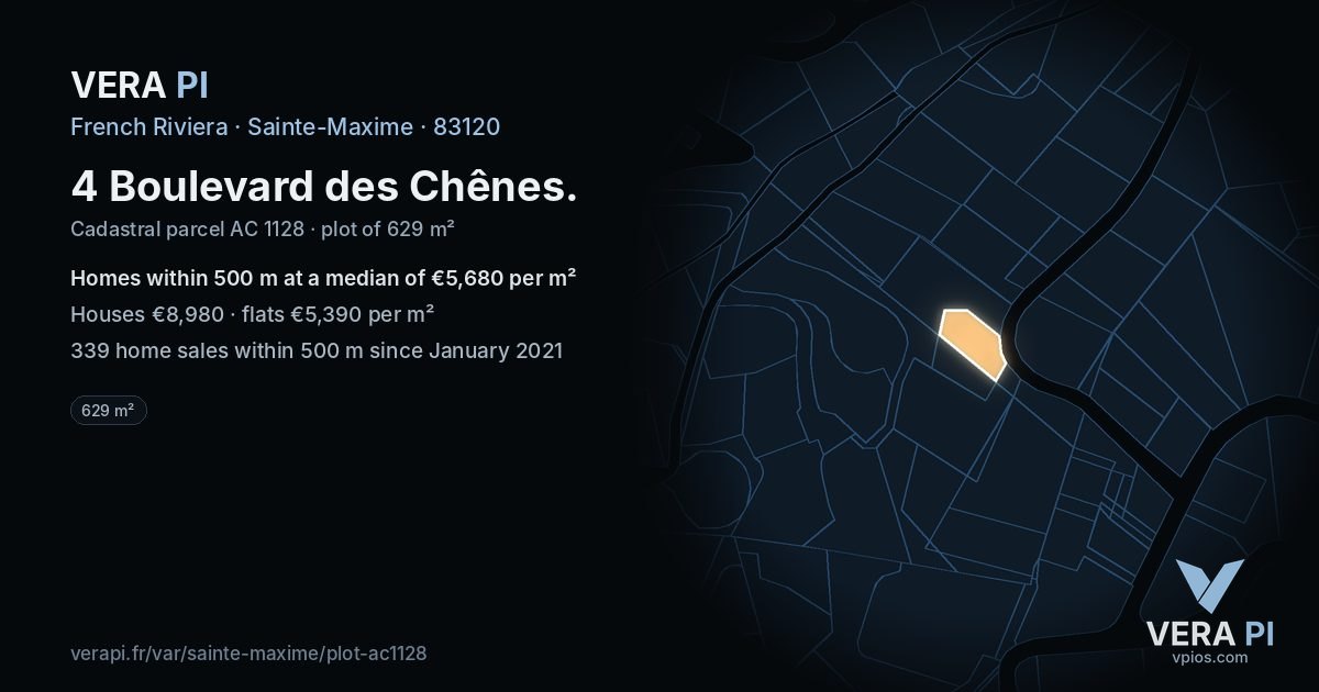 4 Boulevard des Chênes, Sainte-Maxime at night – the plot lit, the parcels around coloured by the prices near them