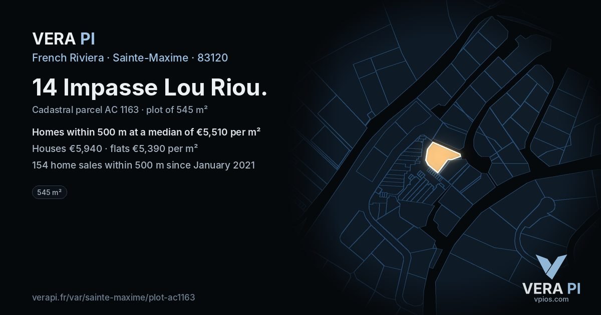 14 Impasse Lou Riou, Sainte-Maxime at night – the plot lit, the parcels around coloured by the prices near them