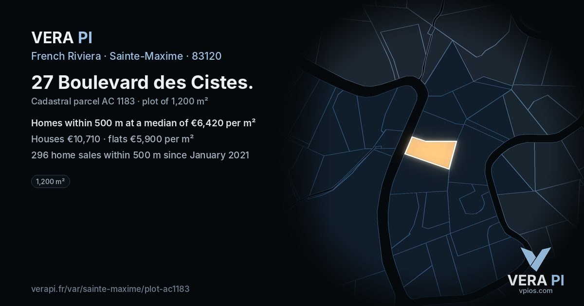 27 Boulevard des Cistes, Sainte-Maxime at night – the plot lit, the parcels around coloured by the prices near them