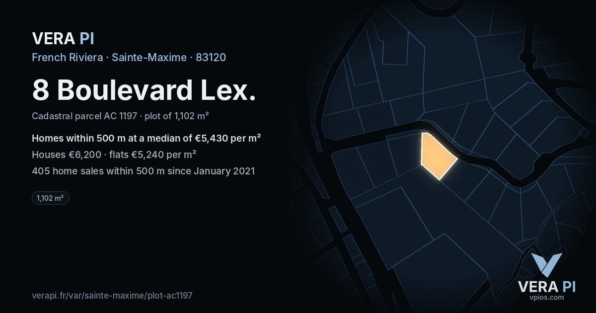 8 Boulevard Lex, Sainte-Maxime at night – the plot lit, the parcels around coloured by the prices near them
