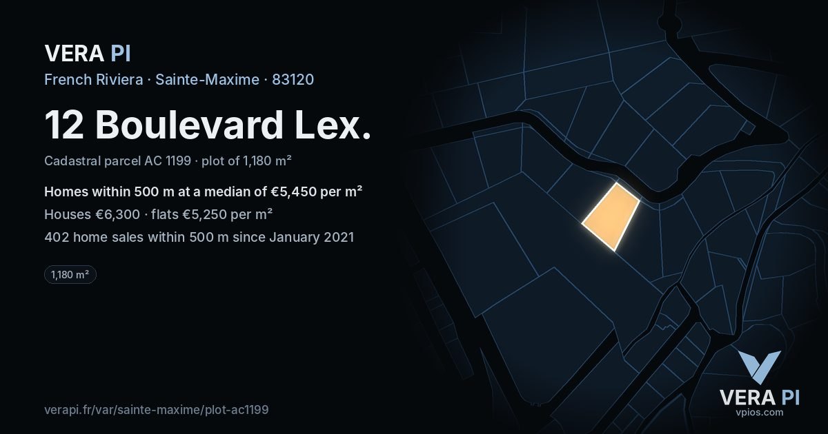 12 Boulevard Lex, Sainte-Maxime at night – the plot lit, the parcels around coloured by the prices near them
