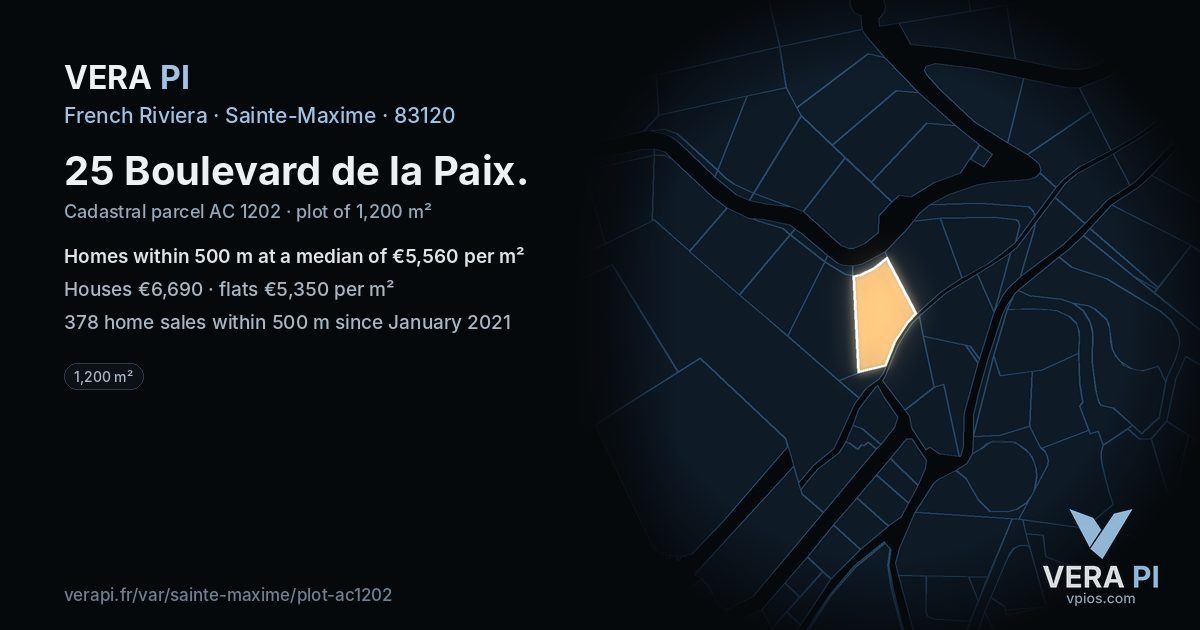 25 Boulevard de la Paix, Sainte-Maxime at night – the plot lit, the parcels around coloured by the prices near them