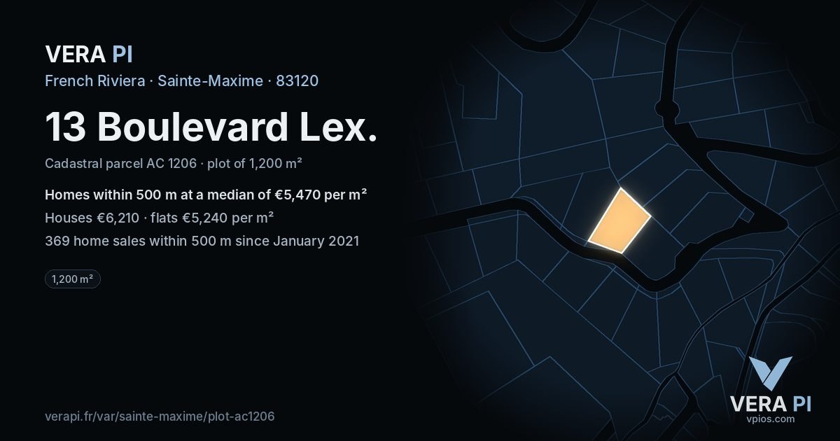 13 Boulevard Lex, Sainte-Maxime at night – the plot lit, the parcels around coloured by the prices near them