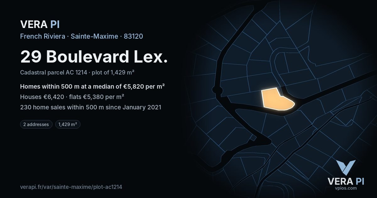 29 Boulevard Lex, Sainte-Maxime at night – the plot lit, the parcels around coloured by the prices near them