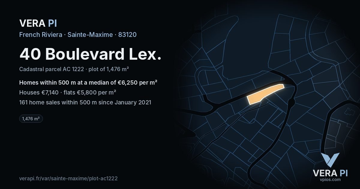 40 Boulevard Lex, Sainte-Maxime at night – the plot lit, the parcels around coloured by the prices near them