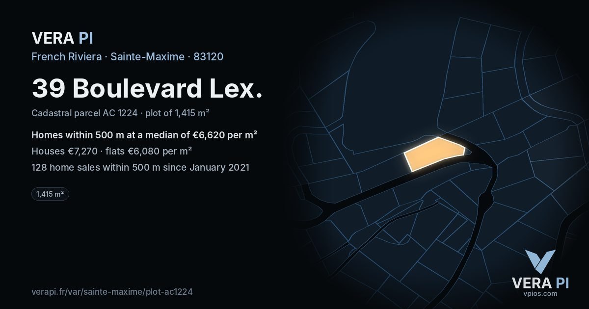 39 Boulevard Lex, Sainte-Maxime at night – the plot lit, the parcels around coloured by the prices near them