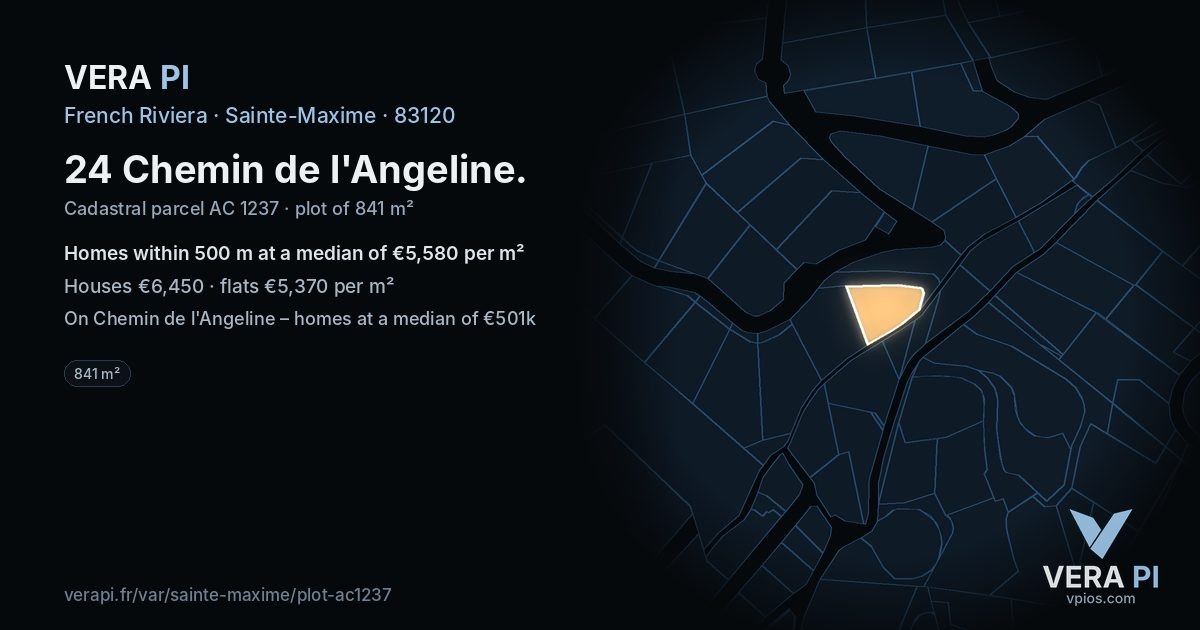 24 Chemin de l'Angeline, Sainte-Maxime at night – the plot lit, the parcels around coloured by the prices near them